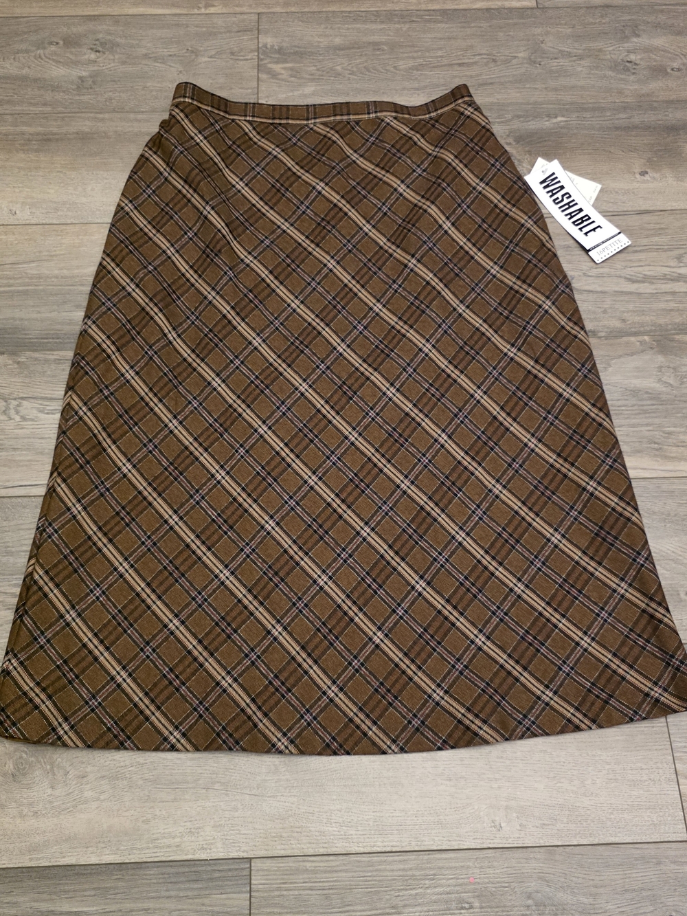 Vtg RARE NWT Sag Harbor Petite Brown Plaid Midi Skirt - Dark Academia A-Line 16P